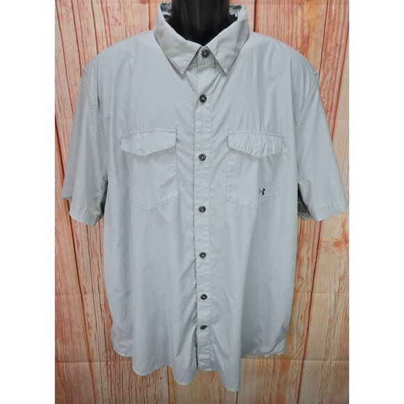 Under Armour Mens 2XL Loose Fit Iso-Chill Button-Up Shirt Light Gray - Picture 1 of 9